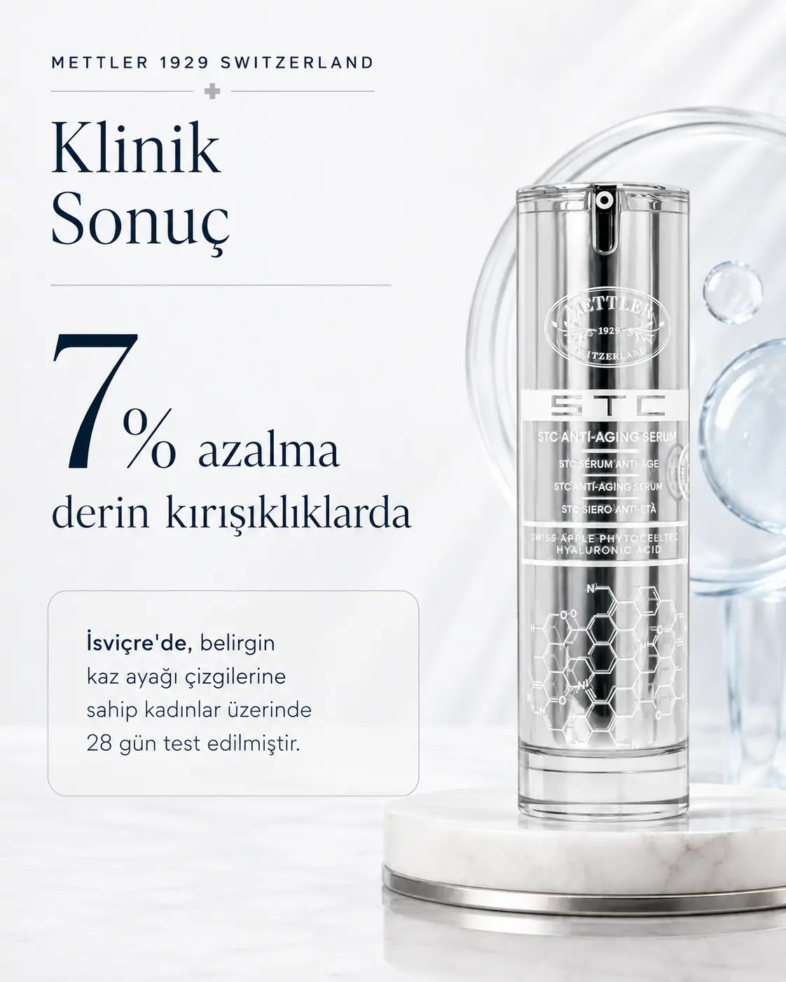 METTLER STC Anti-Aging Serum klinik sonucu 28 günde derin kırışıklıklarda %7 azalma