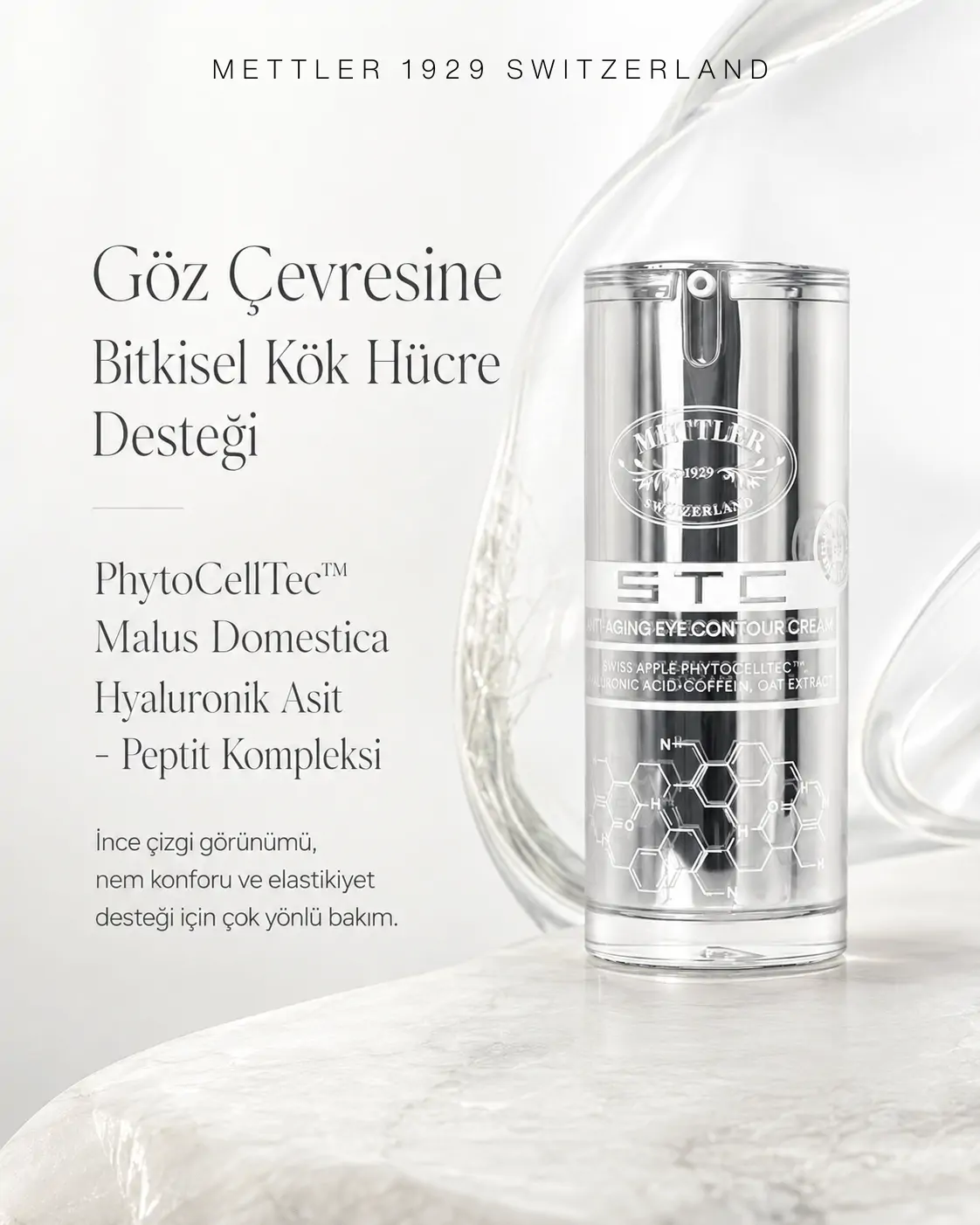 METTLER STC göz çevresi kremi PhytoCellTec Malus Domestica, hyaluronik asit ve peptit kompleksi