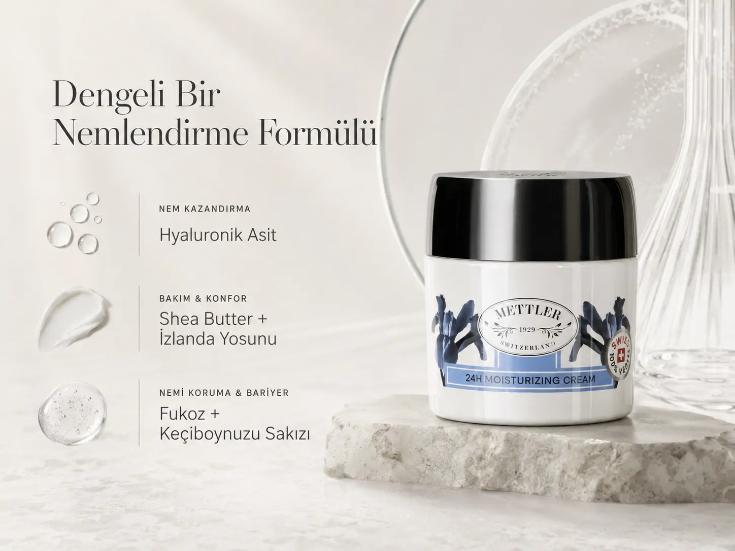 METTLER 24h Moisturizing Cream nemlendirme formülü ve temel bileşenleri